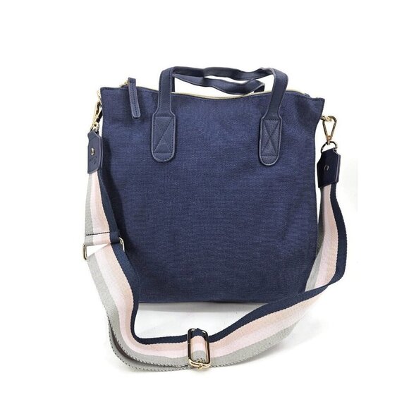 Erin Condren Navy Blue Canvas Bag Crossbody Handbag with Striped Strap - Picture 1 of 13